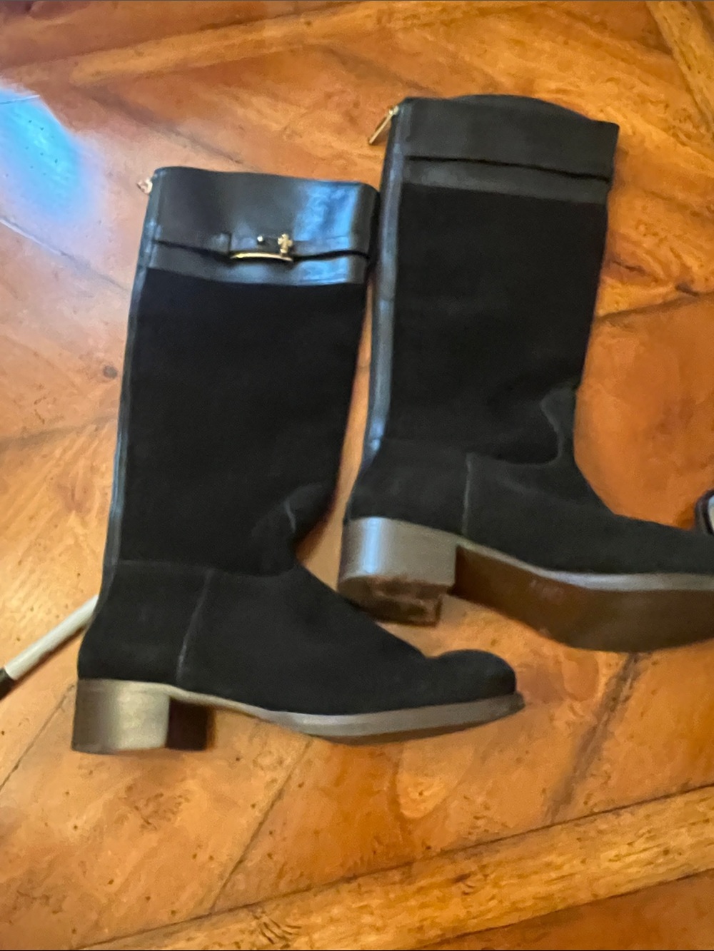 Tory Burch Suede Boots Gold Hardware Accent 17.5 inches tall